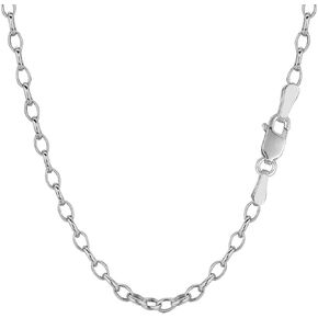 14k SOLID Yellow or White Gold 3.2mm Shiny Diamond Cut Oval Rolo Chain Necklace Or Bracelet for Pendants and Charms with Lobster-Claw Clasp (7" or 18 inch) Womens Chains Jewelry