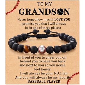 Football Basketball Baseball Beaded Bracelet: Adjustable Natural Stone Beads Bracelets Gifts for Mens Players Team Son Grandson Brother Nephew Friend Birthday Christmas