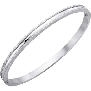 555Jewelry 4mm Sparkly Stainless Steel Solid Hinged Bangle Bracelet for Women