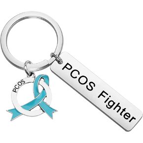 CENWA PCOS Gift Polycystic Ovary Syndrome Gift PCOS Fighter Teal Ribbon Keychain PCOS Awareness Jewelry