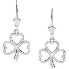 925 Sterling Silver Lucky Three Leaf Clovers Shamrock Dangle Earrings