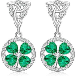 Shamrock ST Patricks Day Earrings for Women Irish Four Leaf Clover Earrings Sterling Silver Green ST Patrick's Day Valentine Day Gifts Celtic Jewelry