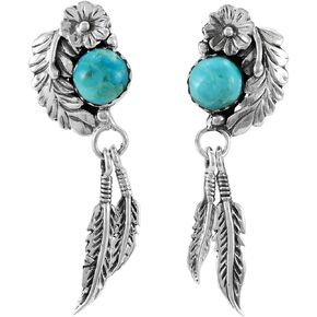 Feathers Turquoise Earrings 925 Sterling Silver & Genuine Turquoise
