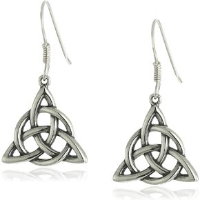 Amazon Collection Gold Plated Sterling Silver Celtic Triquetra Trinity Knot Triangle Drop Earrings