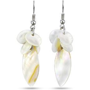 AeraVida Unique Elegant Mother of Pearl Shell Pointed Cluster Dangle Earrings