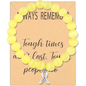 Yellow Ribbon Charm Beads Bracelet Cancer Awareness Gift for Endometriosis/Bladder Cancer/Suicide Prevention/Bone Cancer