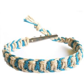 Adjustable Alligator Clip Teal and Natural Hemp Bracelet - Handmade