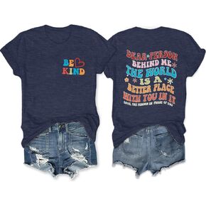 HDLTE Womens Plus Size Tops Cute Be Kind Blessed Graphic Tees Short Sleeve Love Heart Teacher Shirt