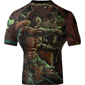 Men's Berserker Bear Norse BJJ Rash Guard Short Sleeve MMA Black