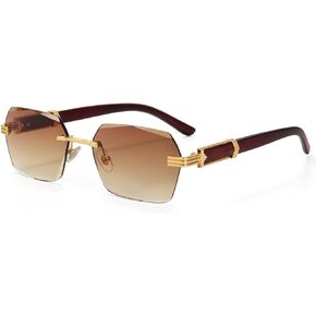 Dollger Rimless Rectangle Sunglasses for Women Men Fashion Hip hop Frameless Designer Shades Wooden Y2K Square Sun Glasses