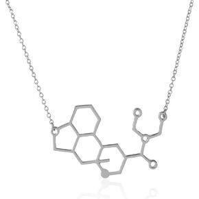 LSD Molecule Chain Necklace, Psychadelic Pendant Charm Party Favor Gift for Chemistry Science Teacher Professor Grad Student (Silver)