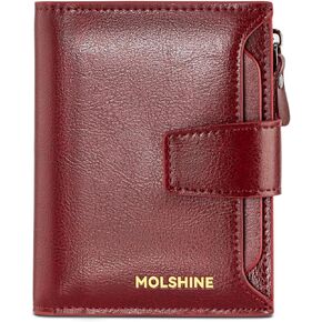 molshine Small Womens Bifold Wallet,RFID Blocking Luxury Leather Ladies Purse with Zipper Coin Pocket,2 ID Window (Peacock Blue)