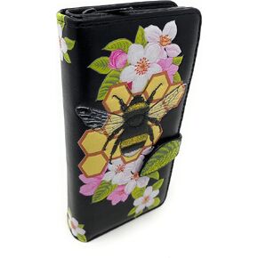 Shag Wear Bumblebee Tattoo Large Insect Wallet for Women and Teen Girls Faux Vegan Leather 7" Black
