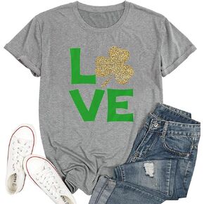 St Patricks Day Shirt Women Lucky Shamrock Shirts for Women Irish Shamrock Love Heart Tee Patricks Day Gnome Shirt