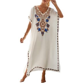 SERQUENIF Kaftan Dress Plus Size Kaftans Beach Caftan Ethnic Print Loose Caftans Tribal Swimsuit Cover Up Mumu Casual Dress