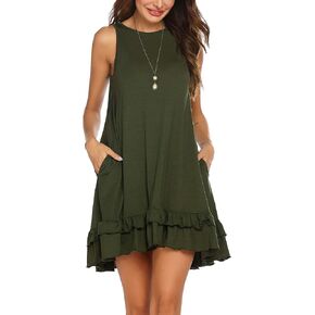 فستان Beyove كاجوال للنساء صيفي بحاشية مكشكشة بدون أكمام فستان بيكيني للشاطئ يغطي فساتين الشمس مع جيوب in Kuwait