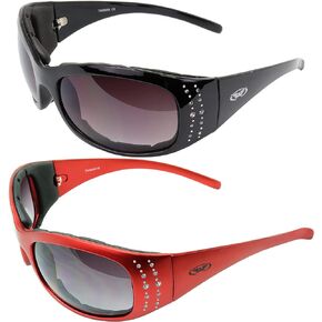 Global Vision Eyewear Marilyn 2 Plus Women's Foam Padded Riding Sunglasses Red and Black Frame Combo
