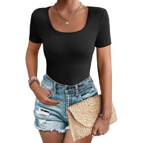 Zeagoo Women's Short Sleeve T Shirts Casual Summer Basic Scoop Neck Slim Fit Rib Knit Business Work Tee Tops