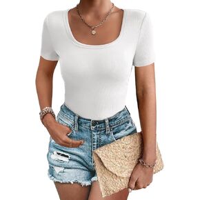 Zeagoo Women's Short Sleeve T Shirts Casual Summer Basic Scoop Neck Slim Fit Rib Knit Business Work Tee Tops