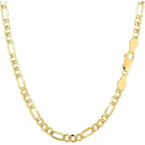 14k REAL Yellow Gold 3.5mm Shiny Diamond-Cut Alternate Classic Mens Hollow Figaro Chain Necklace for Pendants and Charms with Lobster-Claw Clasp (18", 20", or 24 inch)