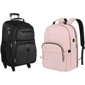 MATEIN 17 Inch Rolling Backpack with 4 Wheels for Women Men & 17 Inch Pink Laptop Backpack for Women, Large Travel Backpack Personal Item Size TSA Airline Approved with Luggage Strap for College