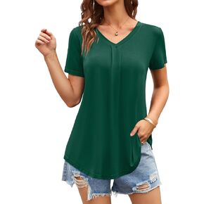 Florboom Womens Summer Tunic Tops Casual V Neck Short Sleeve T-Shirt Loose Basic Long Shirts