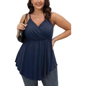 تي شيرت POSESHE للسيدات بمقاس كبير للصيف كاجوال برقبة على شكل حرف V وبلوزة تونيك فضفاضة بدون أكمام in Kuwait