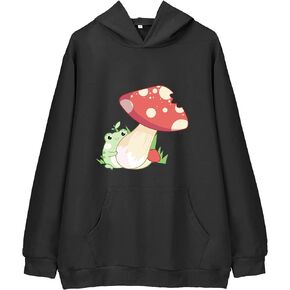JULGIRL Womens Cute Frog Sweatshirt Kawaii Long Sleeve Hoodie Cotton Pullover Tops with Pocket for Teen Aesthetic Clothes