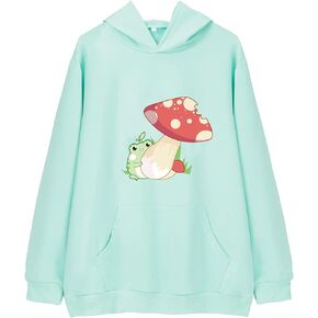 JULGIRL Womens Cute Frog Sweatshirt Kawaii Long Sleeve Hoodie Cotton Pullover Tops with Pocket for Teen Aesthetic Clothes