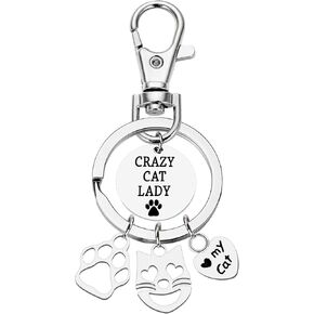 Cat Keychain Gift for Women, Cat Face Paw Print Heart Keyring Cute Funny Mini Pendent Jewelry Present for Girlfriend, Best Friend, Mom, Grandma, Sister Cat Lovers