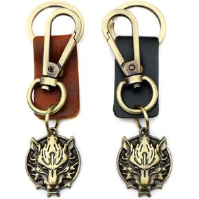 AuPra Wolf KeyChain Gift Women & Men Red Leather KeyRing Home Car Keys Holder Present