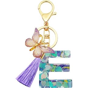 Initial Letter Keychains for Girls Women Purple Butterfly Alphabet Keychain Backpack School Bag Keychain for Book Bag