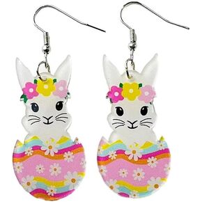 Colorful Easter Rabbit Acrylic Dangle Earrings for Women Girls Handmade Cartoon Cute Candy Color Easter Eggs Flower Animal Bunny Earrings Jewelry Gift