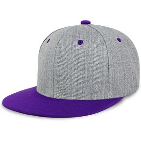 CHOK.LIDS Two Tone Snapback Heather Grey Flat Bill Visor Wool Blend Classic Plain Hats for Men Women Adjustable Baseball Cap