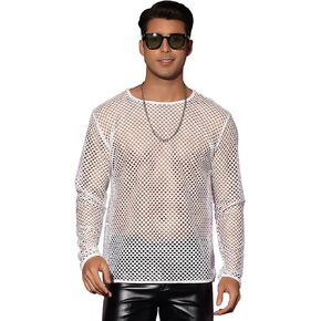 Lars Amadeus Mesh T-Shirt for Men's Long Sleeves Club Party See Through Sheer Top Tee