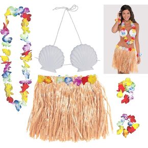 Amscan Premium Shell Adult Hula Skirt Kit - 16" x 31" (Packs of 5) | Perfect for Luau Parties & Tropical-Themed Events