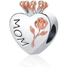 MZC Jewelry Mom I love You Forever Heart Charm for Pandora Bracelets Rose Gold Flower Crown Bead from Daughter Son Birthday