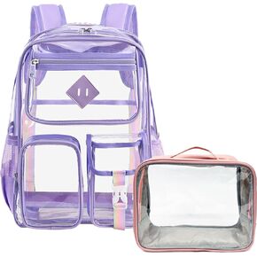 Clear Backpack for Girls, Transparent Kids Backpack for School Stadium Approved, Heavy Duty See Through Bookbag for Women with Clear Bag