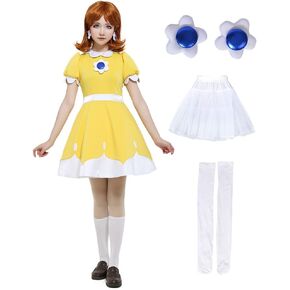 Coskidz Women Tennis Princess Cosplay Costume With Earring Sock Petticoat Yellow SKirt Halloween Party Comic Con