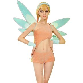 Winx Club Women's Stella Cosplay Costume Outfit One-shoulder Top and Shorts with a Pair of Wings