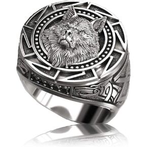 Slavic Wolf Ring for Men, Norse Viking Nordic Wolf Head Ring, Retro Wolf Totem Rings, Wolf Signet Rings, Amulet Ring, Animal Wolf Jewelry for Men Boys