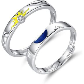 FUTIMELY Couple Matching Rings for Man Woman Custom Adjustable Sun Moon Ring Set Angel Devil Wings Dragon Arrow Open Rings Couple Matching Promise Rings for Boyfriend Girlfriend Gifts