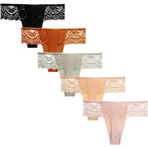 YATELAN 5-pack Women's Lace Thongs, T Back Low Waist See Through Panties Sexy Seamless V-Shape Design Lace Thongs (5Pack-L) in Saudi Arabia