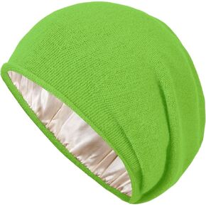 Facecozy Satin Lined Beanie for Women Knit Slouchy Beanie Silk Lining Beanie Soft Winter Hat for Women Skullies Beanies (Avocado Green)