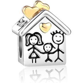 JMQJewelry House Family Home Rose Gold Plated Heart Love Women Bead Charms Fits Pandora Bracelets Mom Daughter Sister