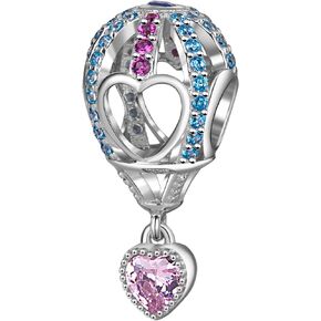 Hot Air Balloon Charms with Pink Cz Heart 925 Sterling Silver Openwork Love Charm for European Bracelet