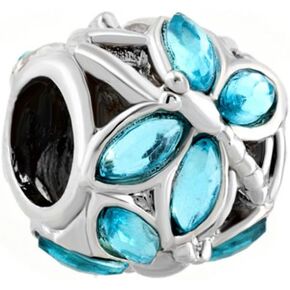 CharmSStory Blue Simulated Birthstone Synthetic Crystal Dragonfly Lucky Charm Beads Charms for Bracelets