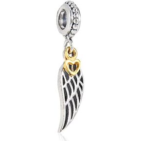 Angel Charm Wing Charm with Heart Charm 925 Sterling Silver Feather Charm Christmas Charm for Pandora Bracelet