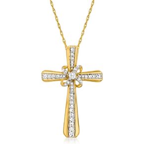 Ross-Simons 0.20 ct. t.w. Diamond Cross Pendant Necklace in 14kt Yellow Gold. 18 inches