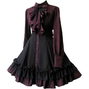 Medieval Gothic Lolita Dress for Women Girls Ruffled Collar Renaissance Steampunk Dresses